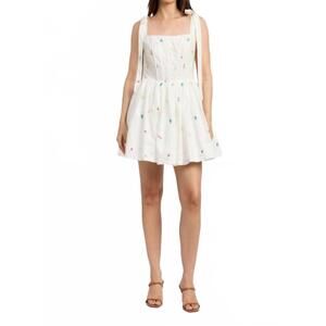 NEW EN SAISON embroidered corset style mini dress in white multi